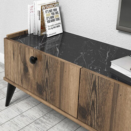 Έπιπλο Τηλεόρασης Lidya Megapap Χρώμα Καρυδί - Μαύρο εφέ Μαρμάρου 180x35x49εκ.