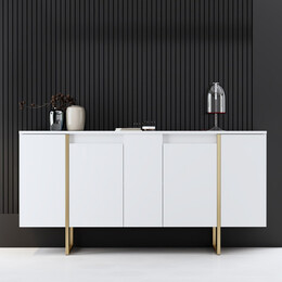 Μπουφές Luxe Megapap Χρώμα Λευκό - Χρυσό 160x35x80εκ.