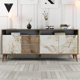 Μπουφές Milan Megapap Χρώμα Καρυδί - Λευκό εφέ Μαρμάρου 180x35x78,6εκ.