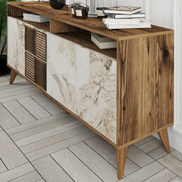 Μπουφές Milan Megapap Χρώμα Καρυδί - Λευκό εφέ Μαρμάρου 180x35x78,6εκ.