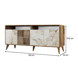 Μπουφές Milan Megapap Χρώμα Καρυδί - Λευκό εφέ Μαρμάρου 180x35x78,6εκ.