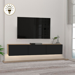 Έπιπλο Τηλεόρασης Επιτοίχιο Damla Megapap με led Χρώμα Sapphire oak - Μαύρο 180x29,5x29,5εκ.
