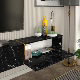 Έπιπλο Τηλεόρασης Επιτοίχιο Figure Megapap με led Χρώμα Μαύρο εφέ Μαρμάρου 181,8x31,7x30εκ.