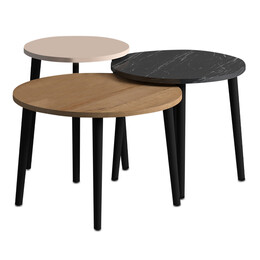 Τραπεζάκι Σαλονιού σετ 3 τμχ Roma Megapap Χρώμα oak - Μαύρο εφέ Μαρμάρου - Κρεμ Φ60x46εκ.