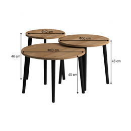 Τραπεζάκι Σαλονιού σετ 3 τμχ Roma Megapap Χρώμα oak Φ60x46εκ.