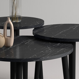 Τραπεζάκι Σαλονιού σετ 3 τμχ Roma Megapap Χρώμα Μαύρο εφέ Μαρμάρου Φ60x46εκ.