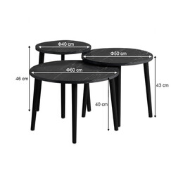 Τραπεζάκι Σαλονιού σετ 3 τμχ Roma Megapap Χρώμα Μαύρο εφέ Μαρμάρου Φ60x46εκ.