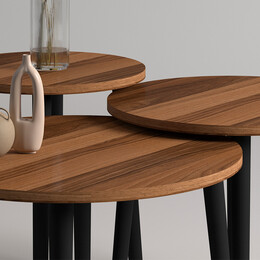 Τραπεζάκι Σαλονιού σετ 3 τμχ Roma Megapap Χρώμα Καρυδί Φ60x46εκ.