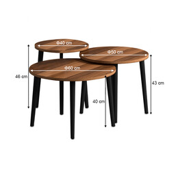 Τραπεζάκι Σαλονιού σετ 3 τμχ Roma Megapap Χρώμα Καρυδί Φ60x46εκ.