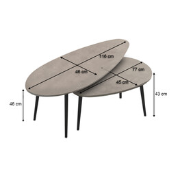 Τραπεζάκι Σαλονιού σετ 2 τμχ Elips Megapap Χρώμα Γκρι Ρετρό 116x46x46εκ.