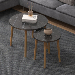 Τραπεζάκι Σαλονιού σετ 2 τμχ Roma Megapap Χρώμα Μαύρο εφέ Μαρμάρου 60x60x46εκ.