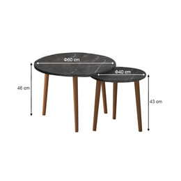 Τραπεζάκι Σαλονιού σετ 2 τμχ Roma Megapap Χρώμα Μαύρο εφέ Μαρμάρου 60x60x46εκ.