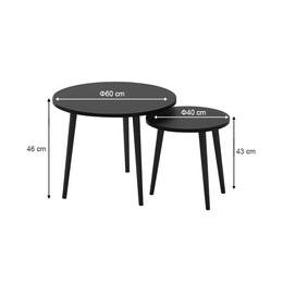 Τραπεζάκι Σαλονιού σετ 2 τμχ Roma Megapap Χρώμα Μαύρο 60x60x46εκ.