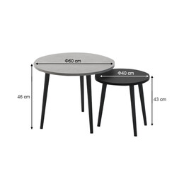 Τραπεζάκι Σαλονιού σετ 2 τμχ Roma Megapap Χρώμα Γκρι Ρετρό 60x60x46εκ.