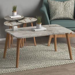Τραπεζάκι Σαλονιού σετ 4 τμχ Soul Megapap Χρώμα Μπεζ εφέ Μαρμάρου 90x55x43εκ.