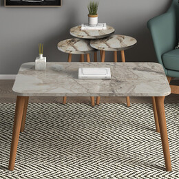 Τραπεζάκι Σαλονιού σετ 4 τμχ Soul Megapap Χρώμα Μπεζ εφέ Μαρμάρου 90x55x43εκ.