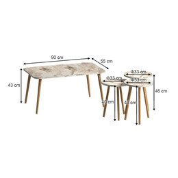 Τραπεζάκι Σαλονιού σετ 4 τμχ Soul Megapap Χρώμα Μπεζ εφέ Μαρμάρου 90x55x43εκ.