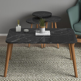 Τραπεζάκι Σαλονιού σετ 4 τμχ Soul Megapap Χρώμα Μαύρο εφέ Μαρμάρου 90x55x43εκ.