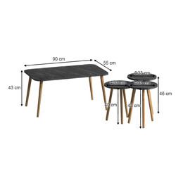 Τραπεζάκι Σαλονιού σετ 4 τμχ Soul Megapap Χρώμα Μαύρο εφέ Μαρμάρου 90x55x43εκ.