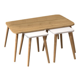 Τραπεζάκι Σαλονιού σετ 3 τμχ Oliva Megapap Χρώμα oak - Λευκό 90x55x46εκ.