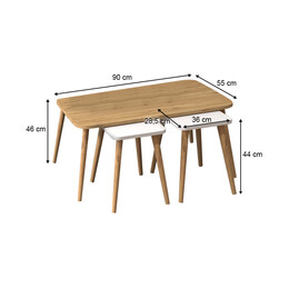 Τραπεζάκι Σαλονιού σετ 3 τμχ Oliva Megapap Χρώμα oak - Λευκό 90x55x46εκ.