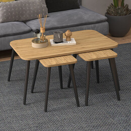 Τραπεζάκι Σαλονιού σετ 3 τμχ Oliva Megapap Χρώμα oak 90x55x46εκ.