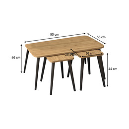 Τραπεζάκι Σαλονιού σετ 3 τμχ Oliva Megapap Χρώμα oak 90x55x46εκ.