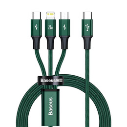 Baseus Rapid Series Braided usb to Micro usb / Type-c / Lightning Cable 3a Πράσινο 1.5m  (Camlt-Sc06) (Bascamlt-Sc06)