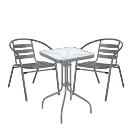 Σετ Τραπεζαρία Κήπου ArteLibre MARS Μέταλλο Γκρι Με 2 Πολυθρόνες