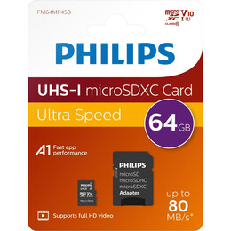 Philips 2-Pack Microsdxc 64gb Class 10 u1 v10 a1 uhs-i με Αντάπτορα (Phmsda64guhsiu1p2) (Phiphmsda64guhsiu1p2)