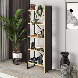 Βιβλιοθήκη Detroit Megapap Χρώμα Sapphire oak - Silky Black 58x35,2x175εκ.