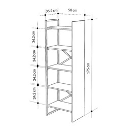 Βιβλιοθήκη Detroit Megapap Χρώμα Sapphire oak - Silky Black 58x35,2x175εκ.