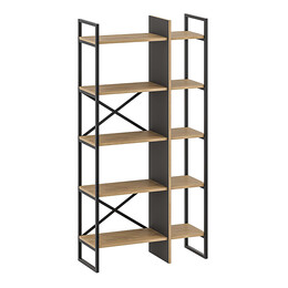 Βιβλιοθήκη Detroit Megapap Χρώμα Sapphire oak - Silky Black 87,5x35,2x175εκ.