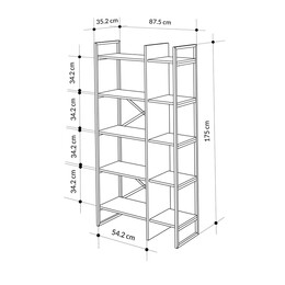 Βιβλιοθήκη Detroit Megapap Χρώμα Sapphire oak - Silky Black 87,5x35,2x175εκ.