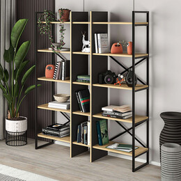 Βιβλιοθήκη Detroit Megapap Χρώμα Sapphire oak - Silky Black 143,5x35,2x175εκ.