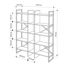 Βιβλιοθήκη Detroit Megapap Χρώμα Sapphire oak - Silky Black 143,5x35,2x175εκ.