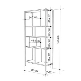 Βιβλιοθήκη Midi Megapap Χρώμα Sapphire oak - Silky Black 88x35x175εκ.