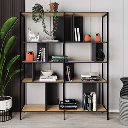 Βιβλιοθήκη Maxi Megapap Χρώμα Sapphire oak - Silky Black 144x35x175εκ.