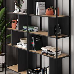 Βιβλιοθήκη Maxi Megapap Χρώμα Sapphire oak - Silky Black 144x35x175εκ.