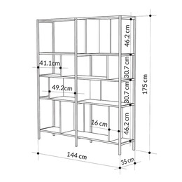 Βιβλιοθήκη Maxi Megapap Χρώμα Sapphire oak - Silky Black 144x35x175εκ.