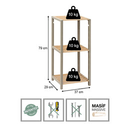 Ραφιέρα Δαπέδου - Κομοδίνο Ξύλινο - Πλαστικό Χρώμα Φυσικό - Μπεζ 37x29x79εκ.