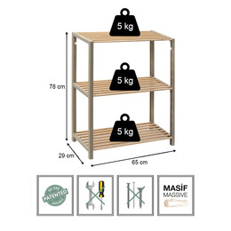 Ραφιέρα Δαπέδου - Τραπεζάκι Βοηθητικό Ξύλινο - Πλαστικό Χρώμα Φυσικό - Μπεζ 65x29x78εκ.