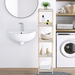 Ραφιέρα Δαπέδου Πλαστική - Ξύλινη Χρώμα Φυσικό - Μπεζ 28x25x137εκ.