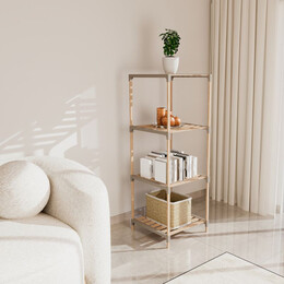 Ραφιέρα Δαπέδου Ξύλινη - Πλαστική Χρώμα Φυσικό - Μπεζ 41x33x113εκ.