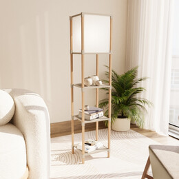 Φωτιστικό Δαπέδου Ξύλινο - Πλαστικό Χρώμα Μπεζ 29x25x137εκ.