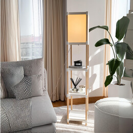 Φωτιστικό Δαπέδου Ξύλινο - Πλαστικό Χρώμα Μπεζ 29x25x137εκ.