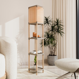 Φωτιστικό Δαπέδου Ξύλινο - Πλαστικό Χρώμα Φυσικό - Μπεζ 24x22x137εκ.