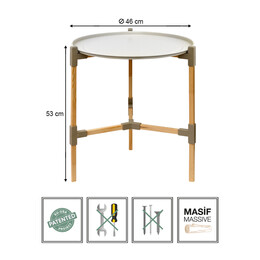 Τραπεζάκι Βοηθητικό Ξύλινο - Πλαστικό Χρώμα Μπεζ Φ46x53εκ.