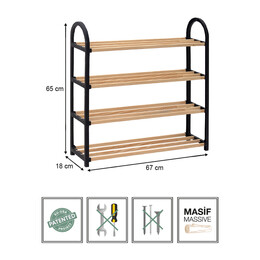 Παπουτσοθήκη Ξύλινη - Πλαστική Χρώμα Φυσικό - Μαύρο 67x18x65εκ.