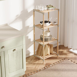 Ραφιέρα Δαπέδου Ξύλινη - Πλαστική Χρώμα Φυσικό - Μπεζ 38x30x116εκ.